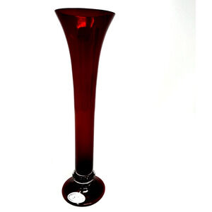 Tall Ruby Red Bud Vase - Cys Excel Hand Blown Glassware 10" Tall